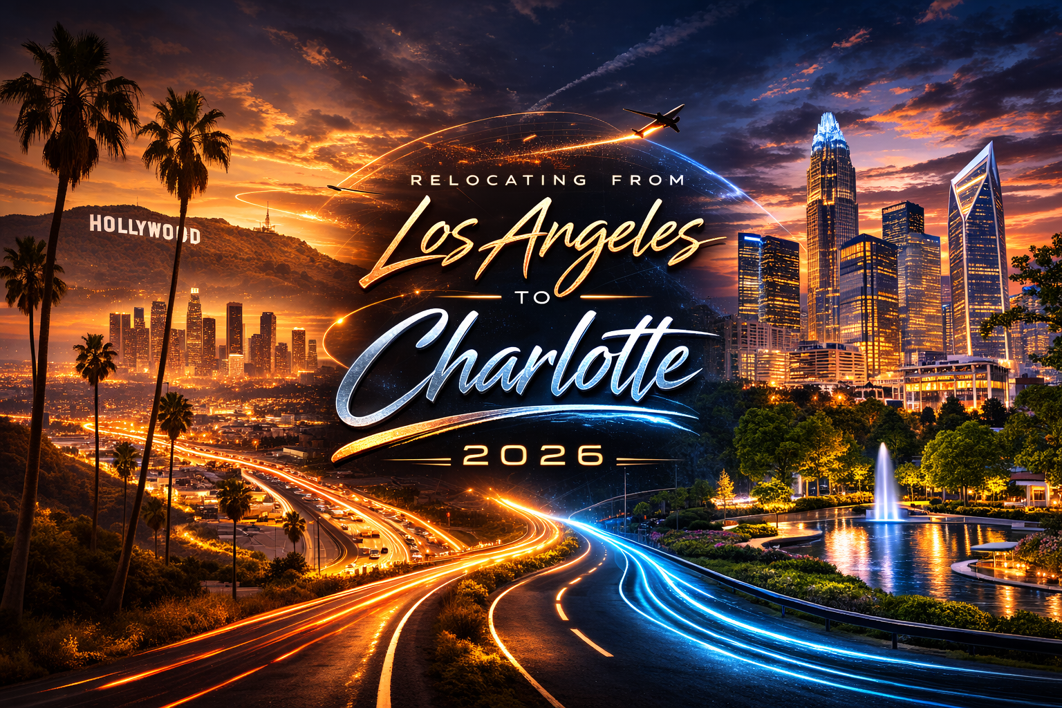 Los Angeles to Charlotte NC executive relocation guide showing LA skyline