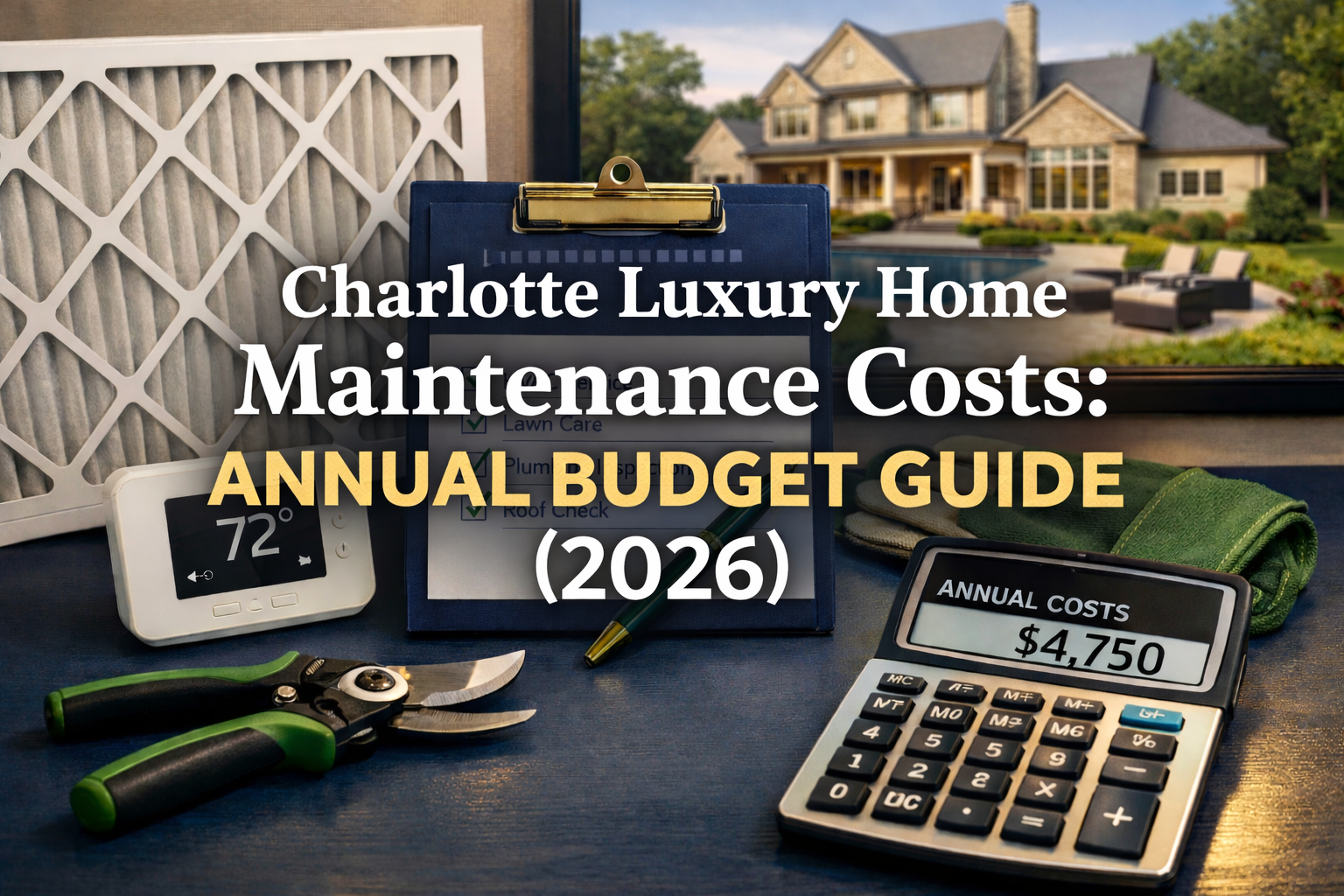 Charlotte luxury home maintenance checklist with HVAC tools landscaping equipment and cost calculator