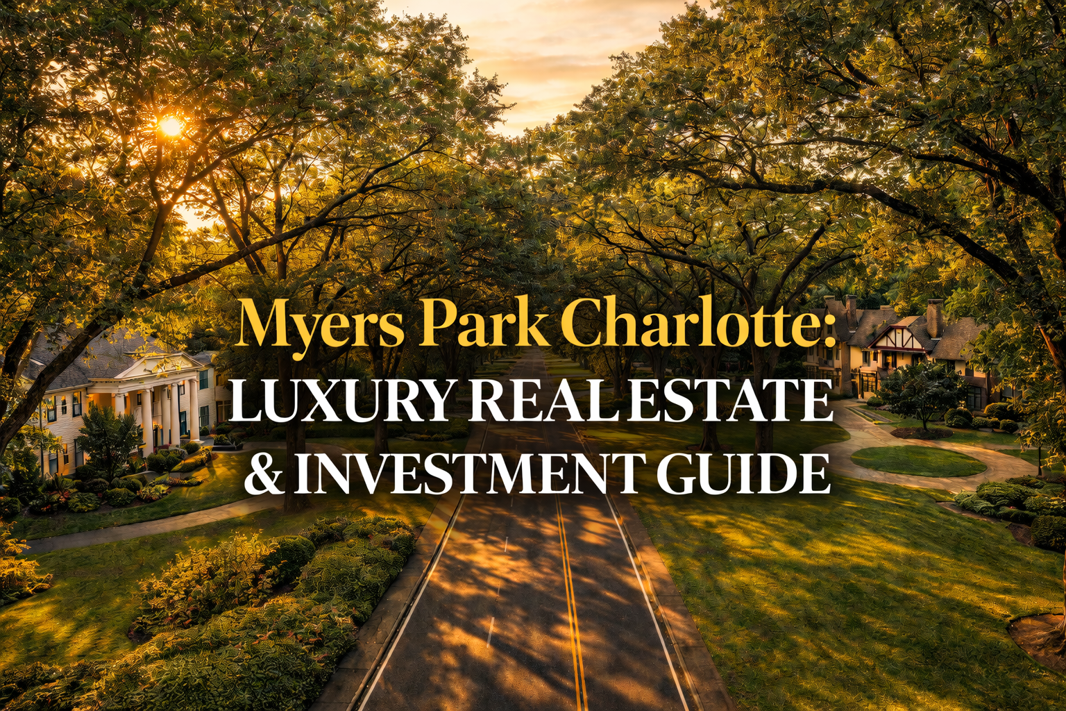 Aerial view of Queens Road West in Myers Park Charlotte NC showing luxury estates and tree-lined boulevard 2026