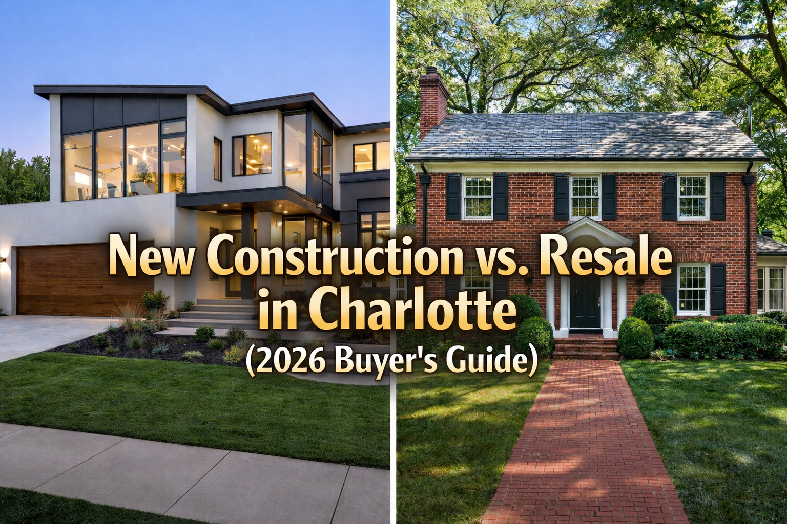 A comparison of a modern new construction home and a classic resale home in Charlotte, NC, for luxury buyers.