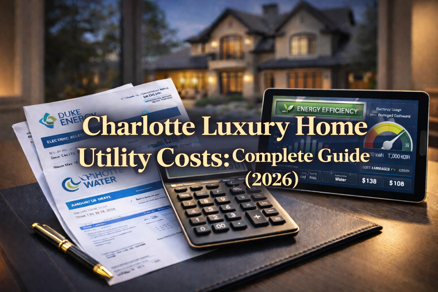 Charlotte luxury home utility bills showing Duke Energy electric costs and Charlotte Water rates 2026