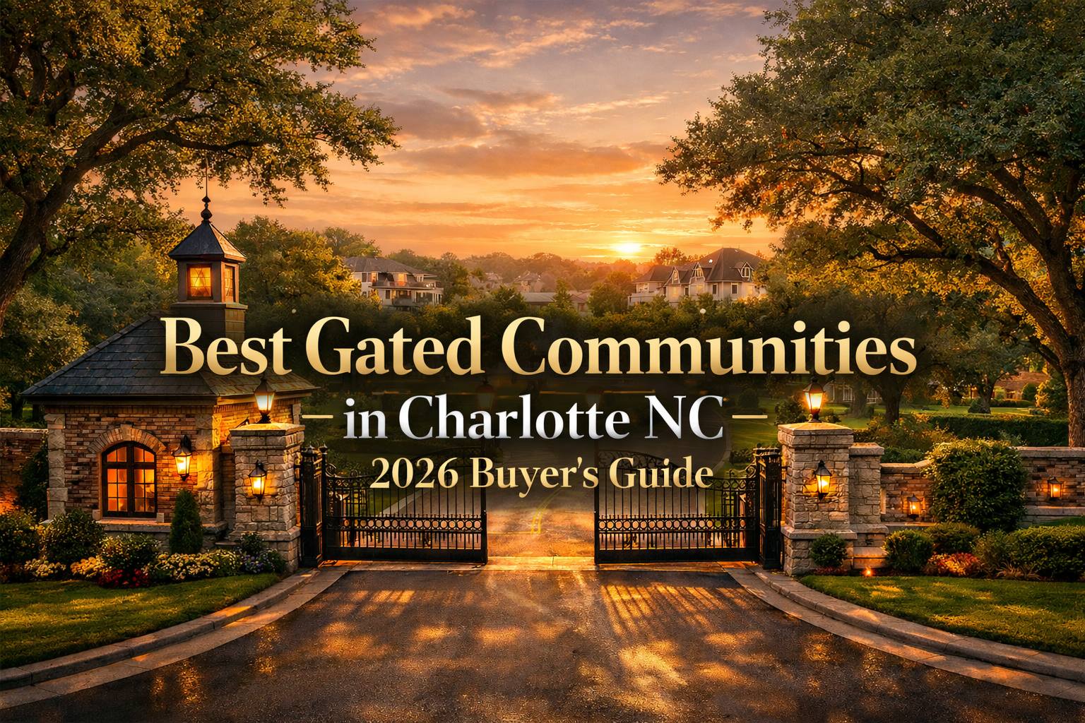 Guard-gated entrance to an exclusive luxury estate community in Charlotte NC with stone pillars