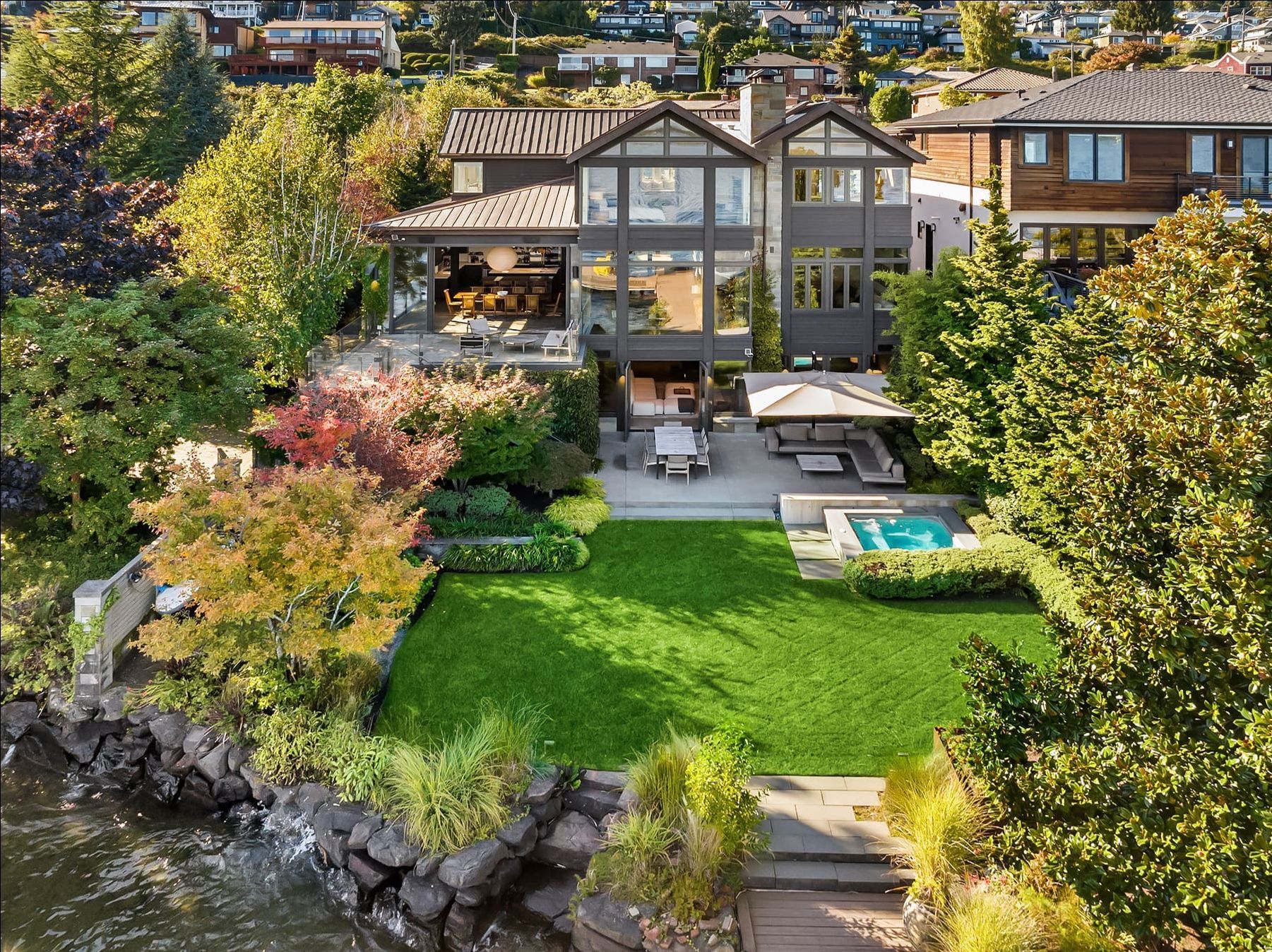 Luxury home exterior with professional landscaping and architectural details