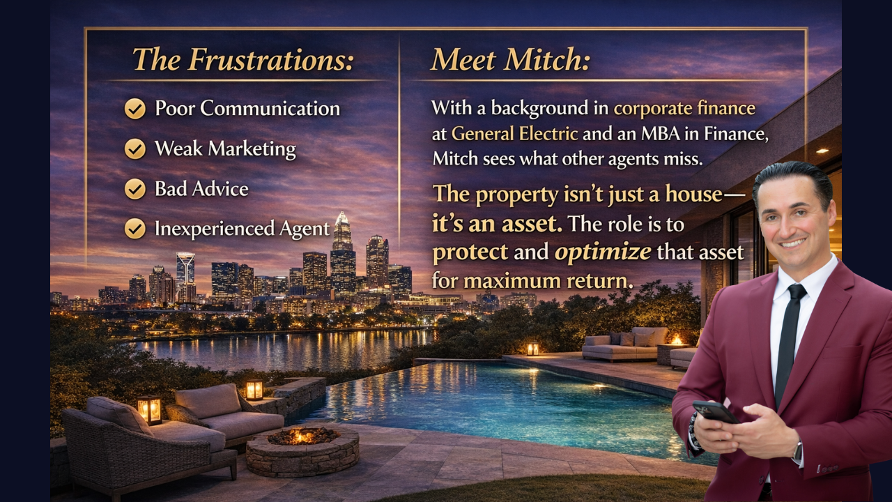 Real estate agent Mitch marketing graphic—Charlotte property asset strategy