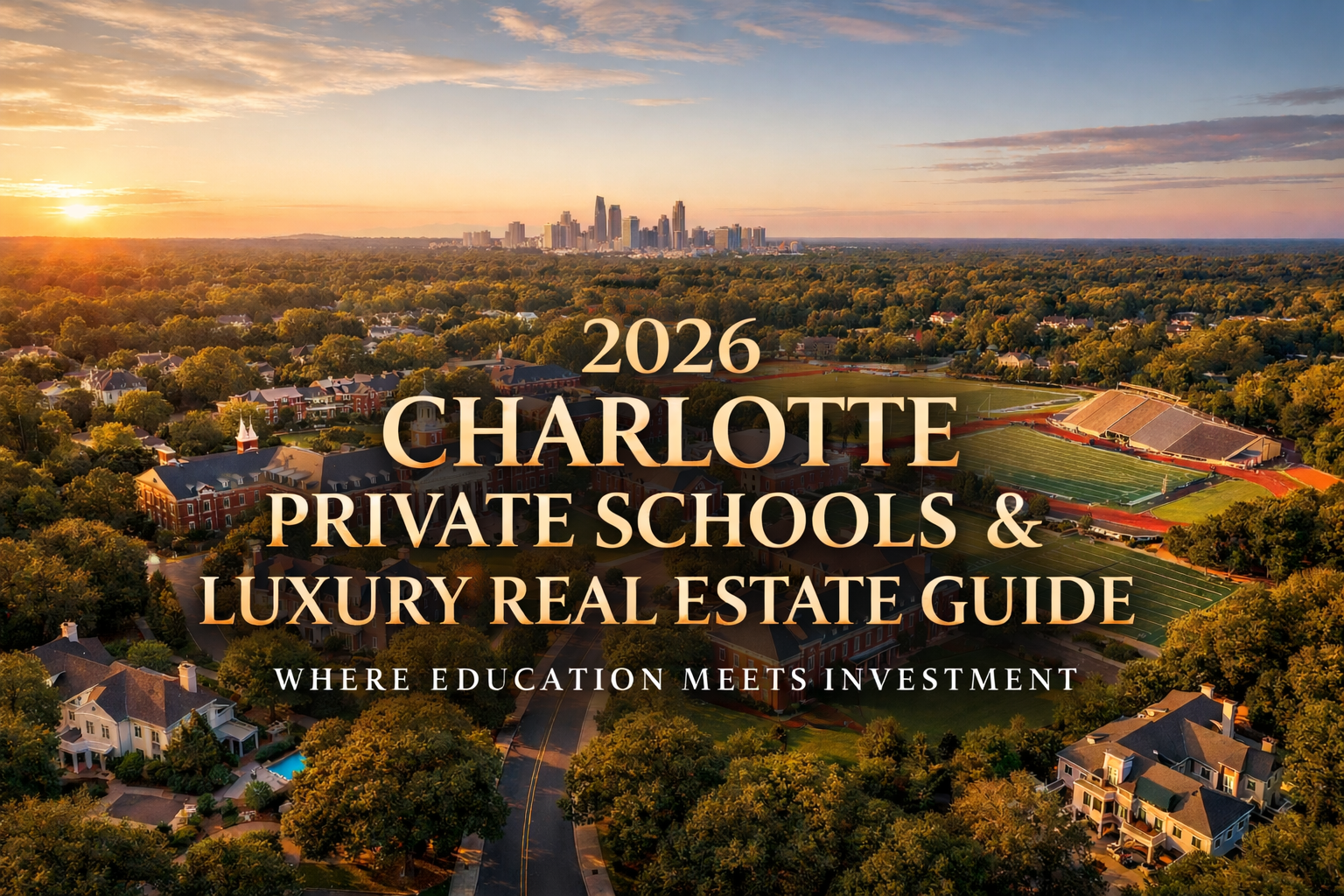 Aerial view of Providence Day School campus in Charlotte NC surrounded by luxury homes in the SouthPark neighborhood, representing the connection between elite private education and high-value real estate in 2026