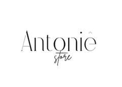 Un logotipo en blanco y negro para la tienda Antonia sobre un fondo blanco.