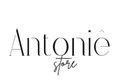 Un logotipo en blanco y negro para la tienda Antonia sobre un fondo blanco.