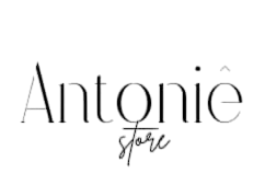 Un logotipo en blanco y negro para la tienda Antonia sobre un fondo blanco.