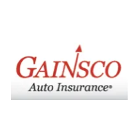A red and white logo for gain sco auto insurance