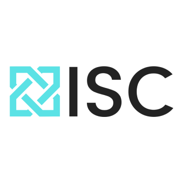 The isc logo is blue and black with a celtic knot in the middle.