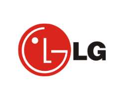 A red and black lg logo on a white background