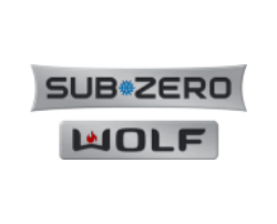A logo for sub zero wolf is shown on a white background