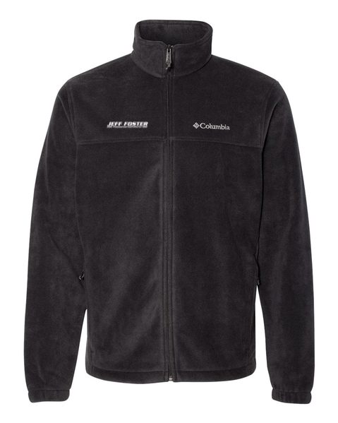 A black columbia fleece jacket on a white background