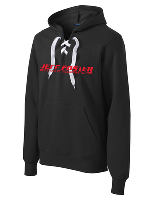 A black hoodie with the name jeff foster on it