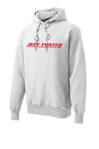 A grey hoodie with the name jeff foster on it.