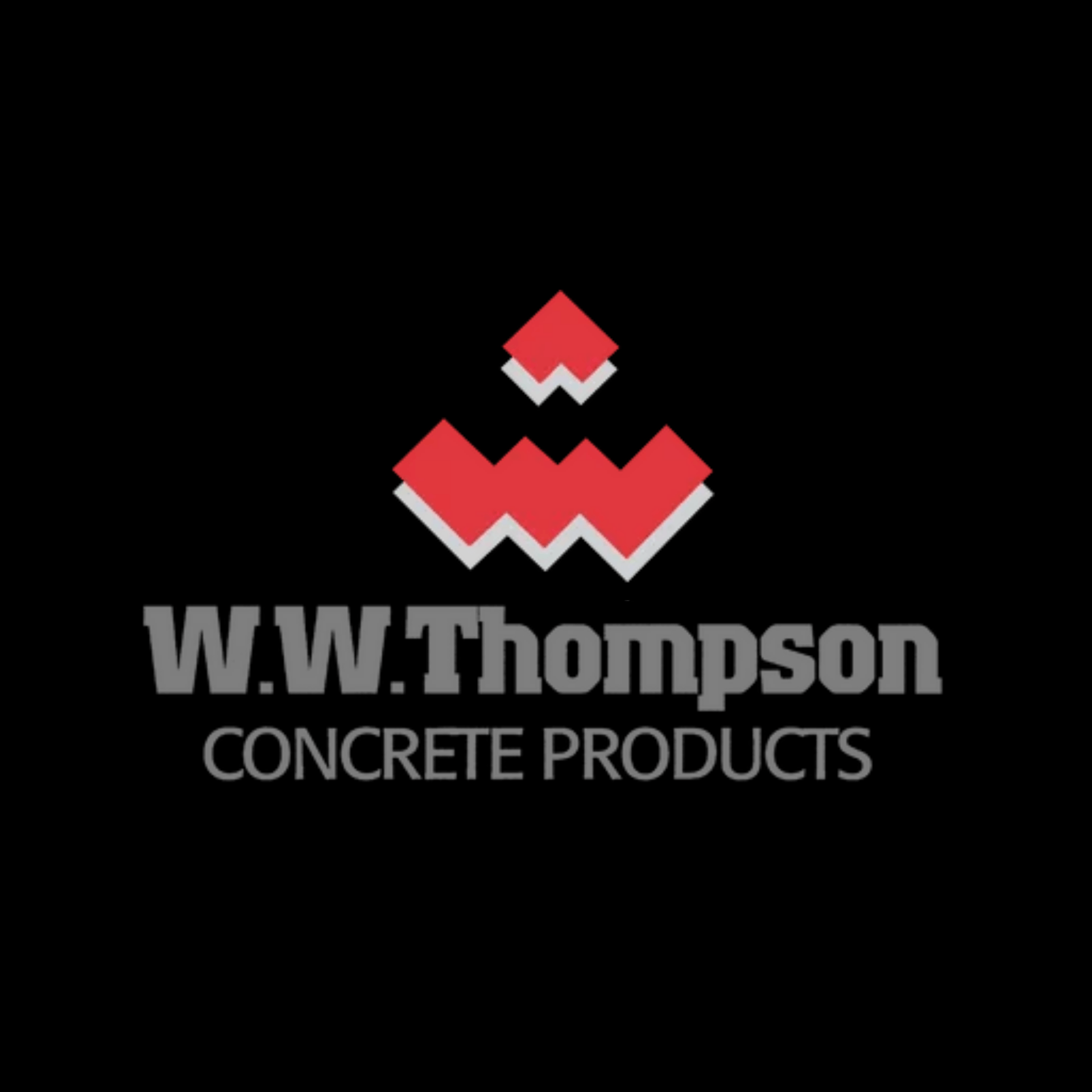 A logo for w.w. thompson concrete products on a black background