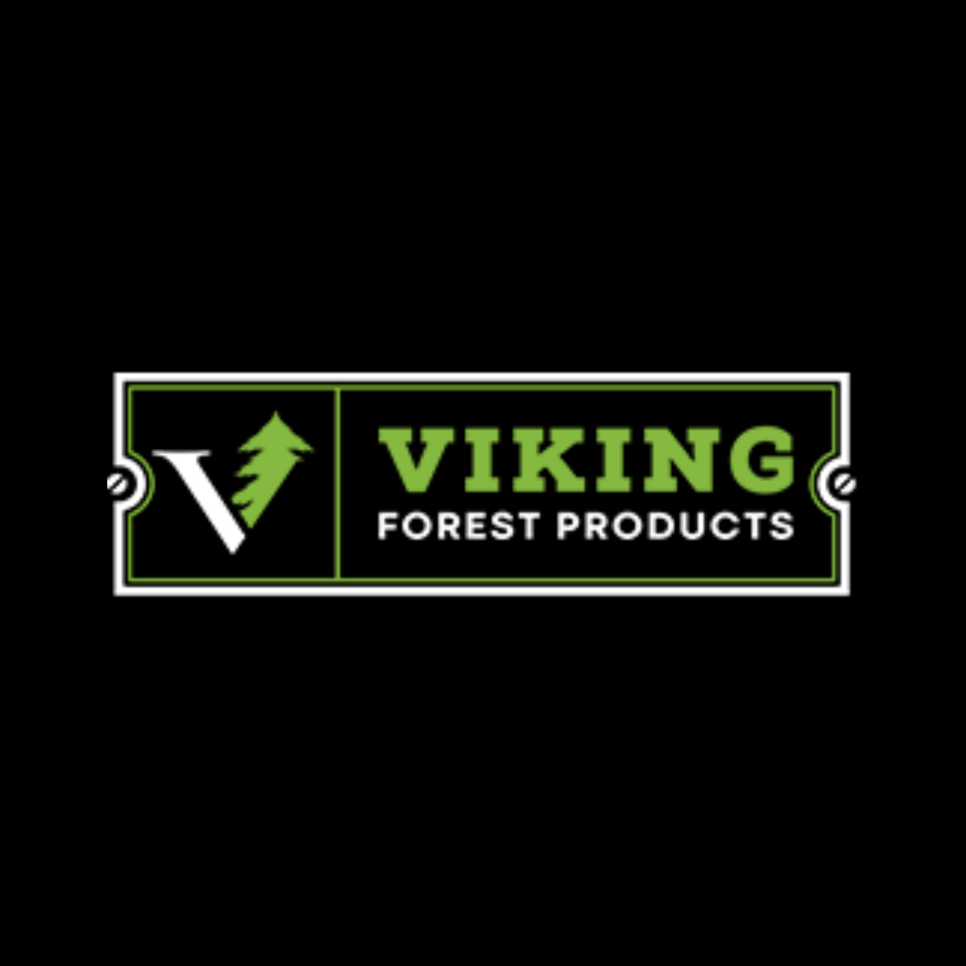 A logo for viking forest products on a black background.