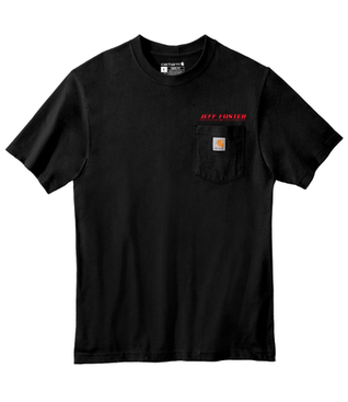 A black carhartt t-shirt with a pocket on the front