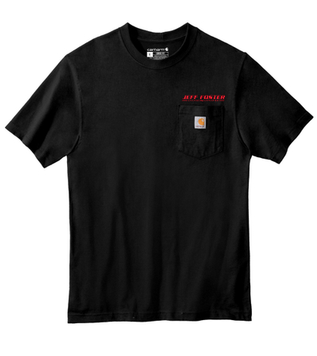 A black carhartt t-shirt with a pocket on the front