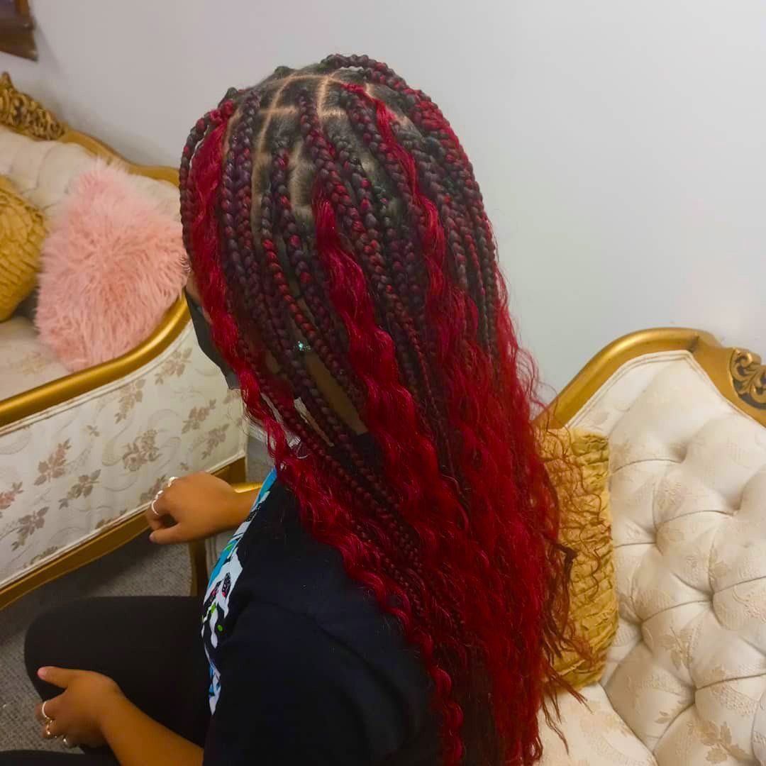 goddess braids hair style  done by smith stylez hari salon in middle town