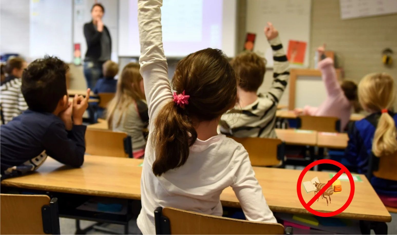 Des enfants de primaire dans une salle de classe infestée de punaises de lit. 