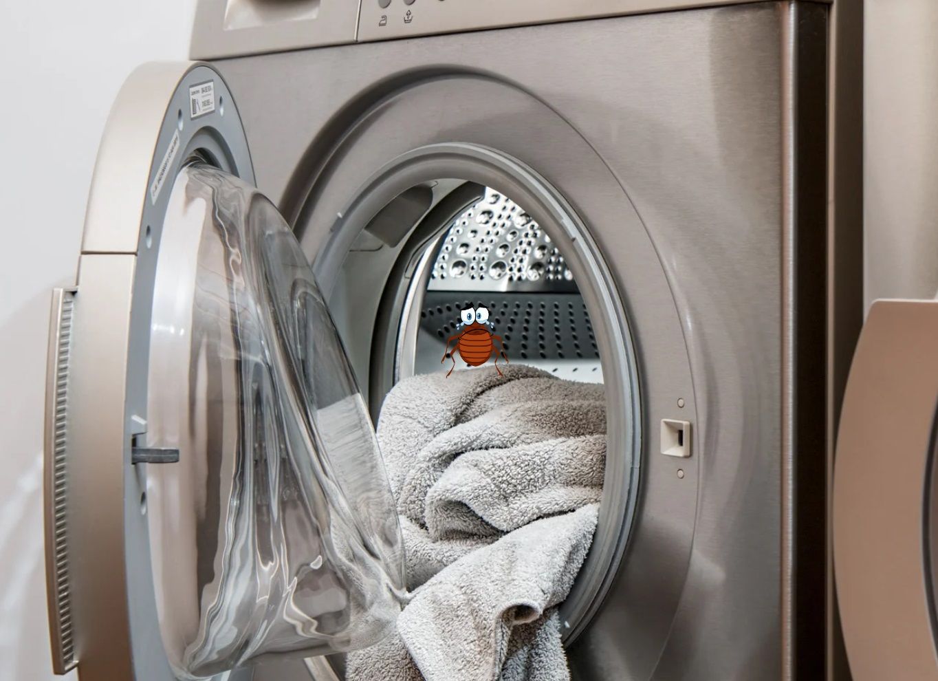 Une punaise de lit qui s'apprête à passer à la machine à laver avec du linge infesté et mourir. 