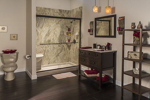 Sandbar Acrylic Shower Liner with Valencia Granite Walls — N. Charleston, SC — Surface Specialists