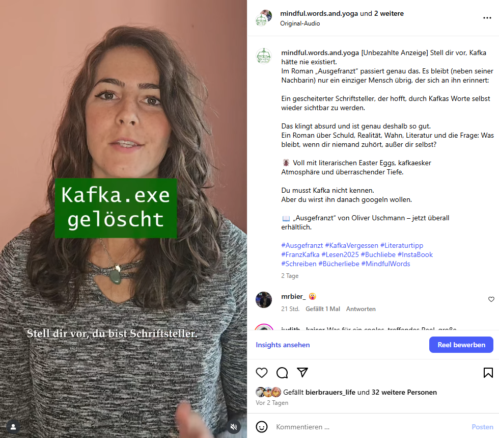 Screenshot eines Reels vom Instagram-Kanal @mindful.words.and.yoga mit dem Titel 