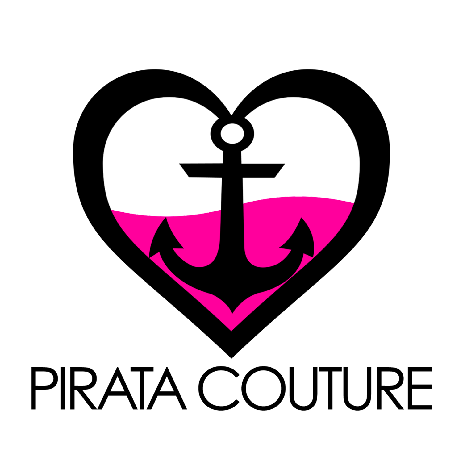 The logo for pirate couture has a heart and an anchor on it.