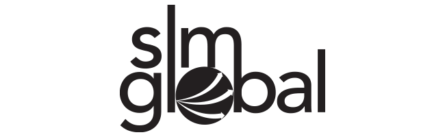 A black and white logo for a company called slim global