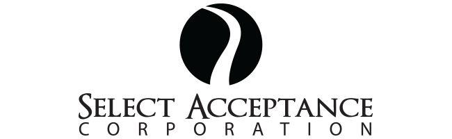 A black and white logo for select acceptance corporation