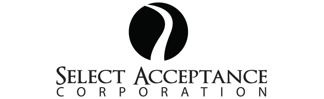 Logo of Select Acceptance Corporation with a black circle and white curving line.