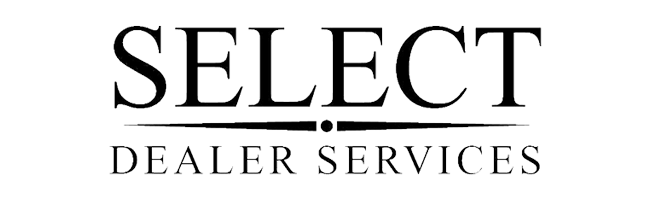 A black and white logo for select dealer services