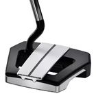 Black and silver PXG Allan putter with a square mallet head, resting on a putter shaft.