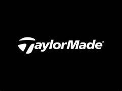 TaylorMade logo: white text and a white angular shape on a black background.