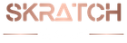 Logo for Skratch in rose gold, stencil font style. Two horizontal lines underneath.