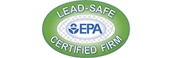 A lead safe certified firm logo on a green background