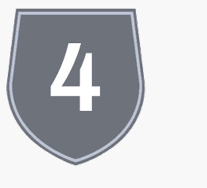 Gray shield icon with a white number 4 inside.