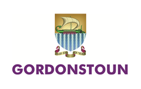 Coat of arms above the word "GORDONSTOUN" in purple; features a ship and shield.