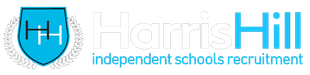 Logo of Harris Hill Independent Schools Recruitment. Teal shield with 