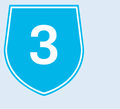 Blue shield with white outline and the number 3 in white.
