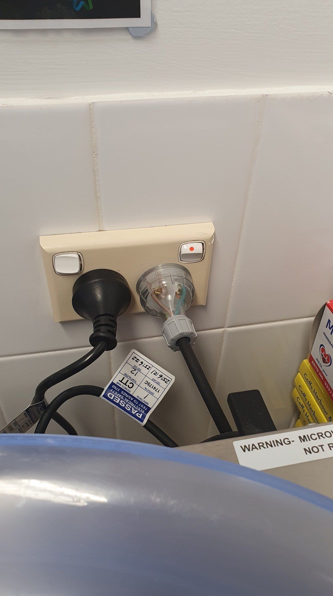 Two Power Cords In Wall Socket — Coastal Test & Tag in Bonville, NSW