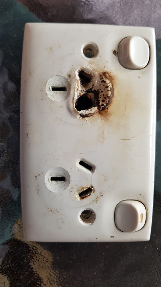 Power Socket With Burn Marks — Coastal Test & Tag in Bonville, NSW