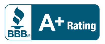 A blue sign that says bbb a+ rating