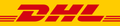 Ein rot-gelbes DHL-Logo auf gelbem Hintergrund