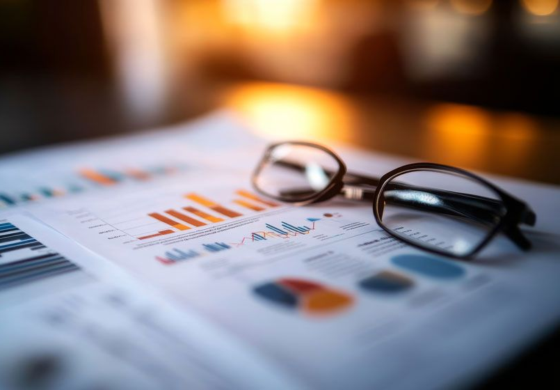 Woman in apron smiling at a tablet, holding boxes. Small business, packing orders.