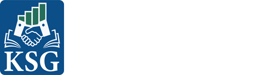 KSG logo with handshake, graphs, and books in a blue square.