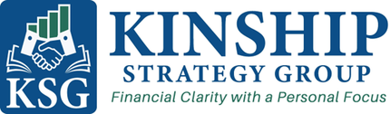 Kinship Strategy Group logo: blue square with handshake, books, and graph, 
