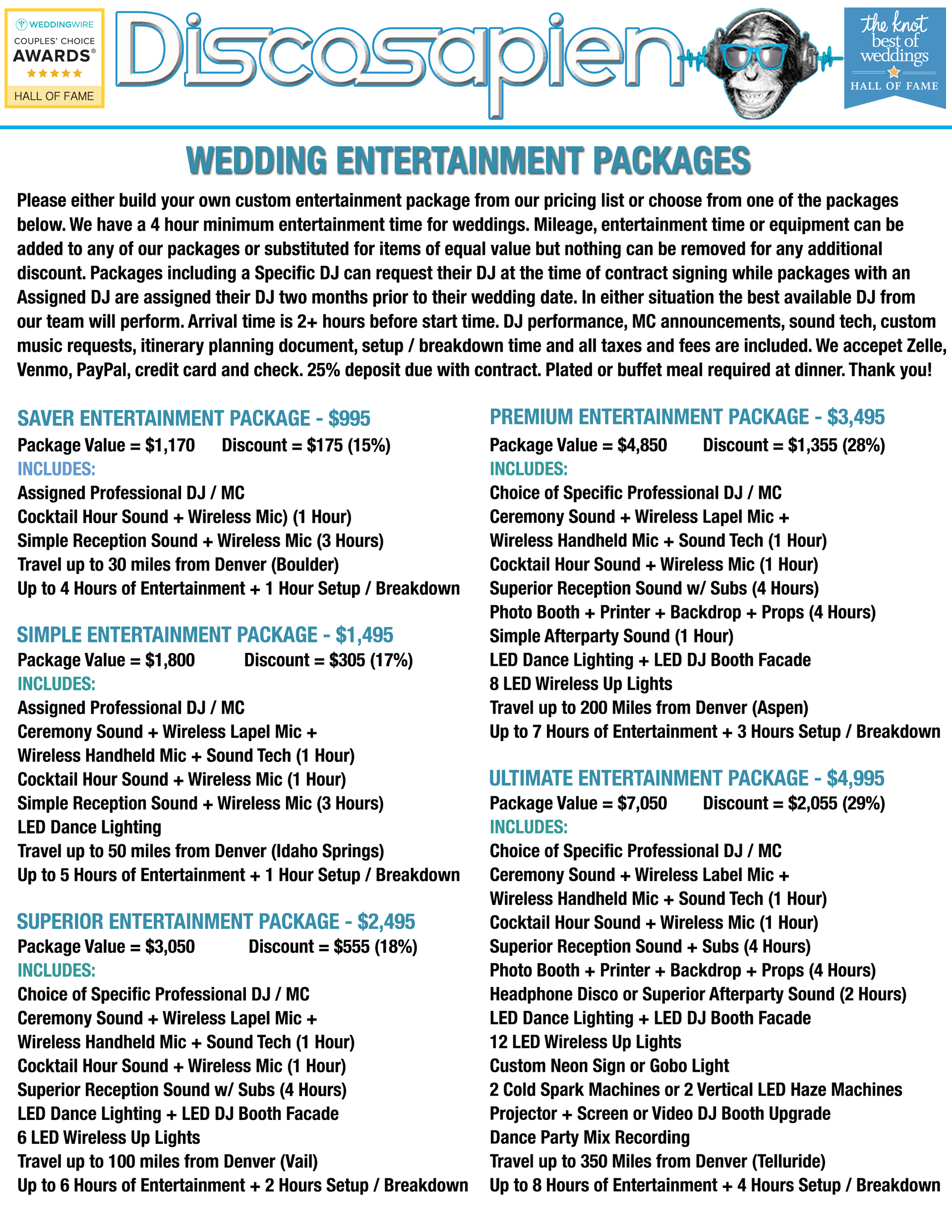 Weddings Pricing Sheet