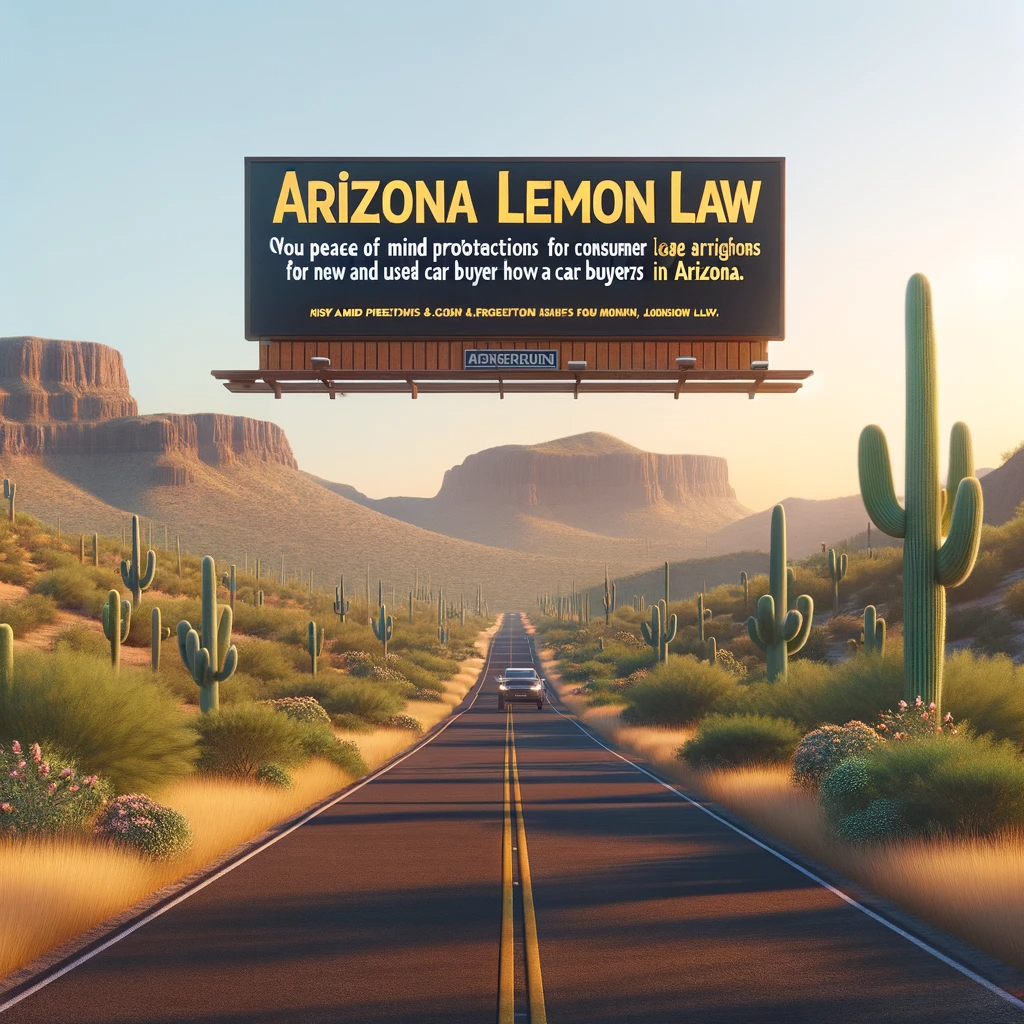 an arizona lemon law billboard hangs over a desert road